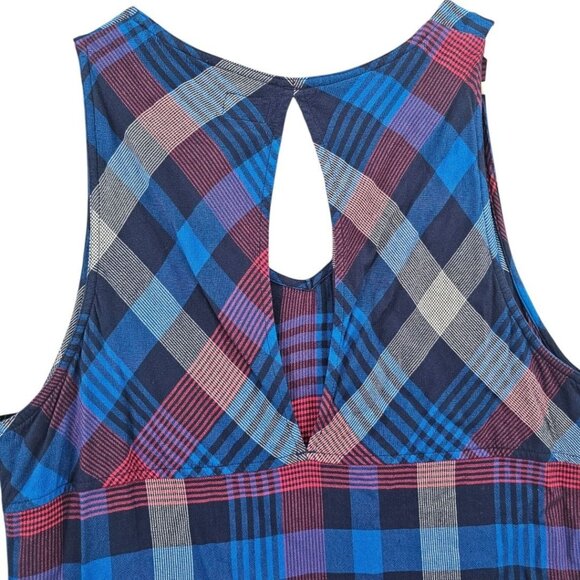 KAVU Womens L Rita Sleeveless V Neck Blue‎ Red Plaid Dress - Picture 5 of 13